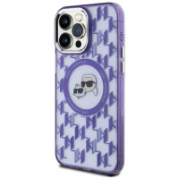 Karl Lagerfeld IML Monogram Karl & Choupette Head MagSafe Case for iPhone 15 Pro Max - Purple