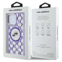 Karl Lagerfeld IML Monogram Karl & Choupette Head MagSafe Case for iPhone 15 Pro Max - Purple