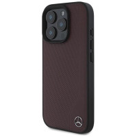 Mercedes MB Wood Imitation Leather MagSafe Case for iPhone 16 Pro Max - Red