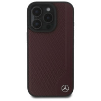 Mercedes MB Wood Imitation Leather MagSafe Case for iPhone 16 Pro Max - Red