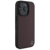 Mercedes MB Wood Imitation Leather MagSafe Case for iPhone 16 Pro Max - Red