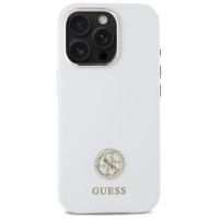 Guess Silicone Logo Strass 4G Case for iPhone 16 Pro Max - White