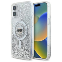 Karl Lagerfeld Liquid Glitter Karl Head Magsafe Case for iPhone 16 Plus - Clear