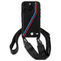 BMW M Edition Carbon Tricolor Lines & Strap Case for iPhone 16 Pro Max - Black