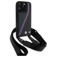 BMW M Edition Carbon Tricolor Lines & Strap Case for iPhone 16 Pro Max - Black