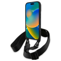 BMW M Edition Carbon Tricolor Lines & Strap Case for iPhone 16 Pro Max - Black