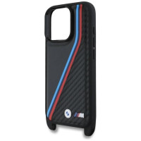 BMW M Edition Carbon Tricolor Lines & Strap Case for iPhone 16 Pro Max - Black