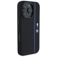 BMW Silicone Hexagon Blue Line MagSafe Case for iPhone 16 Pro Max - Black