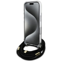 Guess Crossbody Cord 4G Print Case for iPhone 16 - Black