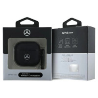 Mercedes MEA4CSLBK AirPods 4 cover black/black Leather Metal Logo