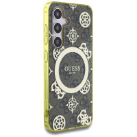 Guess 4G Background Gold Electroplated Peony Pattern MagSafe case for Samsung Galaxy S25 brown