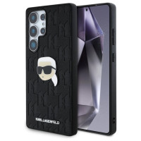 Karl Lagerfeld Leather Monogram Pin Logo Karl Head Samsung Galaxy S25 Ultra Case Black