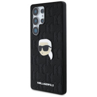 Karl Lagerfeld Leather Monogram Pin Logo Karl Head Samsung Galaxy S25 Ultra Case Black
