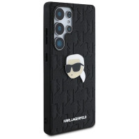Karl Lagerfeld Leather Monogram Pin Logo Karl Head Samsung Galaxy S25 Ultra Case Black