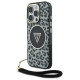 Guess HC IML Leopard Triangle Cord Strap MagSafe Case for iPhone 16 Pro Max - Black