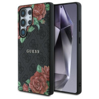Guess Leather 4G Flowers Print Metal Classic Logo MagSafe Case for Samsung Galaxy S25 Ultra - Black