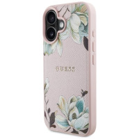 Guess Grained Printed Flower Pattern MagSafe iPhone 16 Case Pink