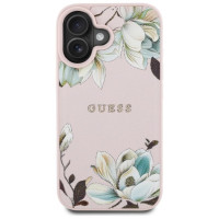 Guess Grained Printed Flower Pattern MagSafe iPhone 16 Case Pink