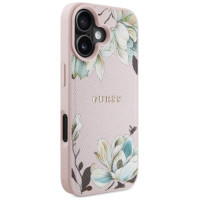 Guess Grained Printed Flower Pattern MagSafe iPhone 16 Case Pink