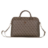 Guess 4G Zipper Pocket Triangle Logo 15" Laptop Bag - Brown