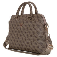 Guess 4G Zipper Pocket Triangle Logo 15" Laptop Bag - Brown