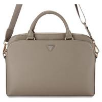 Guess Grained Zipper Pocket Triangle Logo 15" Laptop Bag - Brown