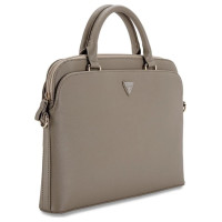 Guess Grained Zipper Pocket Triangle Logo 15" Laptop Bag - Brown
