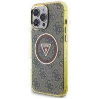 Guess IML Metal Glitter 4G Circle Triangle MagSafe Case for iPhone 16 Pro - Brown