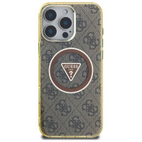 Guess IML Metal Glitter 4G Circle Triangle MagSafe Case for iPhone 16 Pro - Brown