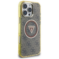 Guess IML Metal Glitter 4G Circle Triangle MagSafe Case for iPhone 16 Pro - Brown