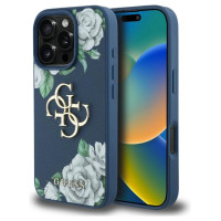 Guess Grained Roses Big 4G logo case for iPhone 16 Pro Max - blue