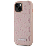 Karl Lagerfeld Leather Monogram Metal Logo MagSafe iPhone 15 Case - Pink