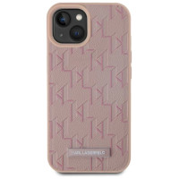 Karl Lagerfeld Leather Monogram Metal Logo MagSafe iPhone 15 Case - Pink