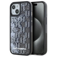 Karl Lagerfeld Liquide Glitter Monogram Gradient iPhone 15 Case - Black