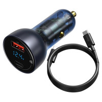 Baseus USB / USB Type C car charger 65 W 5 A SCP Quick Charge 4.0+ Power Delivery 3.0 LCD screen + USB Type C - USB Type C cable gray (TZCCKX-0G)