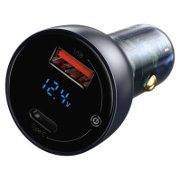 Baseus USB / USB Type C car charger 65 W 5 A SCP Quick Charge 4.0+ Power Delivery 3.0 LCD screen + USB Type C - USB Type C cable gray (TZCCKX-0G)