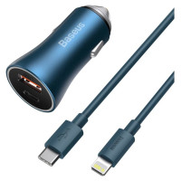 Baseus Golden Contactor Pro fast car charger USB Type C / USB 40 W Power Delivery 3.0 Quick Charge 4+ SCP FCP AFC + USB Type C cable - Lightning blue (TZCCJD-03)