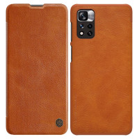 Nillkin Qin Case Case for Xiaomi Redmi Note 11 Pro+ (China) / Redmi Note 11 Pro (China) / Mi11i HyperCharge Camera Protector Holster Cover Flip Case Brown