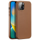 Dux Ducis Grit Leather Case for iPhone 14 Plus Elegant Faux Leather Cover (MagSafe Compatible) Brown