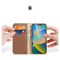 Dux Ducis Hivo Leather Flip Cover Genuine Leather Wallet for Cards and Documents iPhone 14 Brown