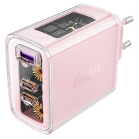 Acefast charger GaN 65W 3 ports (1xUSB, 2xUSB C) pink (A45)