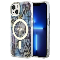 Guess Leopard MagSafe case for iPhone 14 - blue