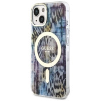 Guess Leopard MagSafe case for iPhone 14 - blue