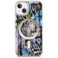 Guess Leopard MagSafe case for iPhone 14 - blue