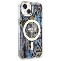 Guess Leopard MagSafe case for iPhone 14 - blue
