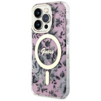 Guess GUHMP14XHCFWSP iPhone 14 Pro Max 6.7" pink/pink hardcase Flower MagSafe