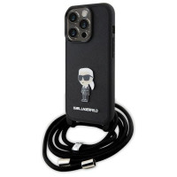 Karl Lagerfeld Crossbody Saffiano Monogram Metal Pin Karl & Choupette Case for iPhone 15 Pro - Black