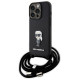 Karl Lagerfeld Crossbody Saffiano Monogram Metal Pin Karl & Choupette Case for iPhone 15 Pro - Black