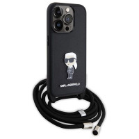 Karl Lagerfeld Crossbody Saffiano Monogram Metal Pin Karl & Choupette Case for iPhone 15 Pro - Black