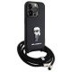 Karl Lagerfeld Crossbody Saffiano Monogram Metal Pin Karl & Choupette Case for iPhone 15 Pro - Black